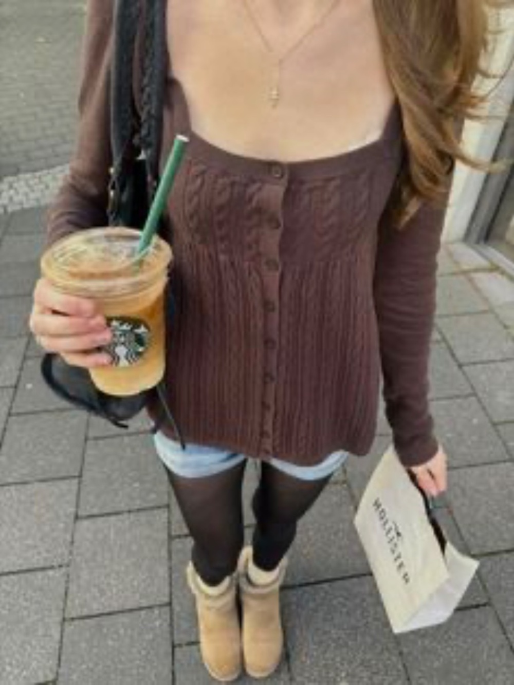 Hollister Brown Cable Knit Babydoll Cardigan Top NWT XS